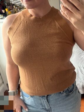 Ann Taylor Factory Shimmer Knit Tank XL Sleeveless Gold Brown Top